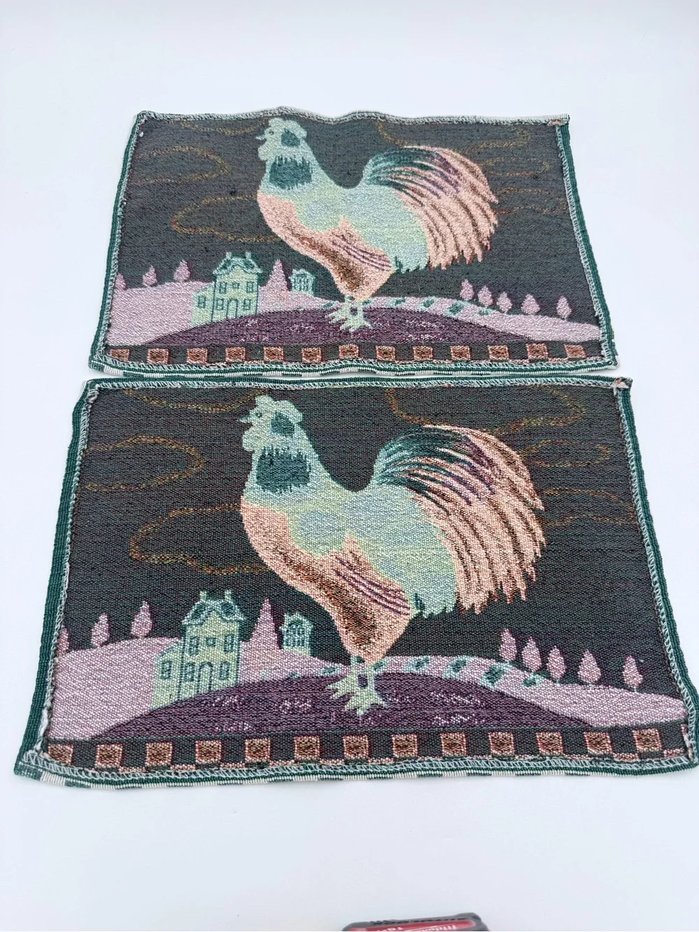 Tapestry Rooster Placemats Woven Chicken French Country Farm Cottage Lot Of 2
